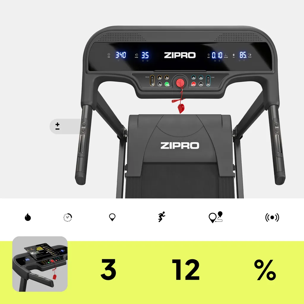 Tapis de course compact Zipro Pulse amorti ajustable et écran LCD - 3