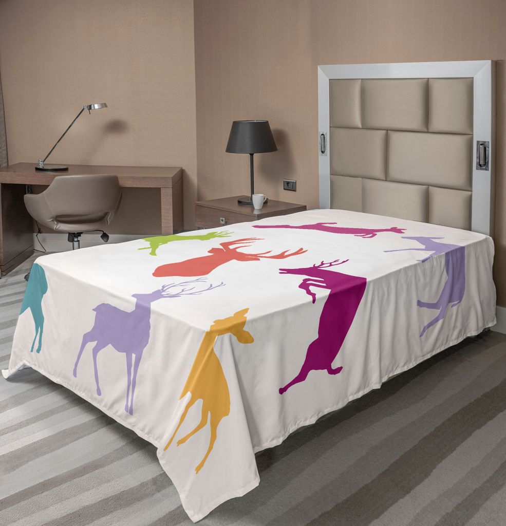 ABAKUHAUS Geweih Bettlaken, Schattenbild Sammlung Springender Laufender Stehender Deers Wilderness Nature, weiches bequemes oberes Bettlaken für e...