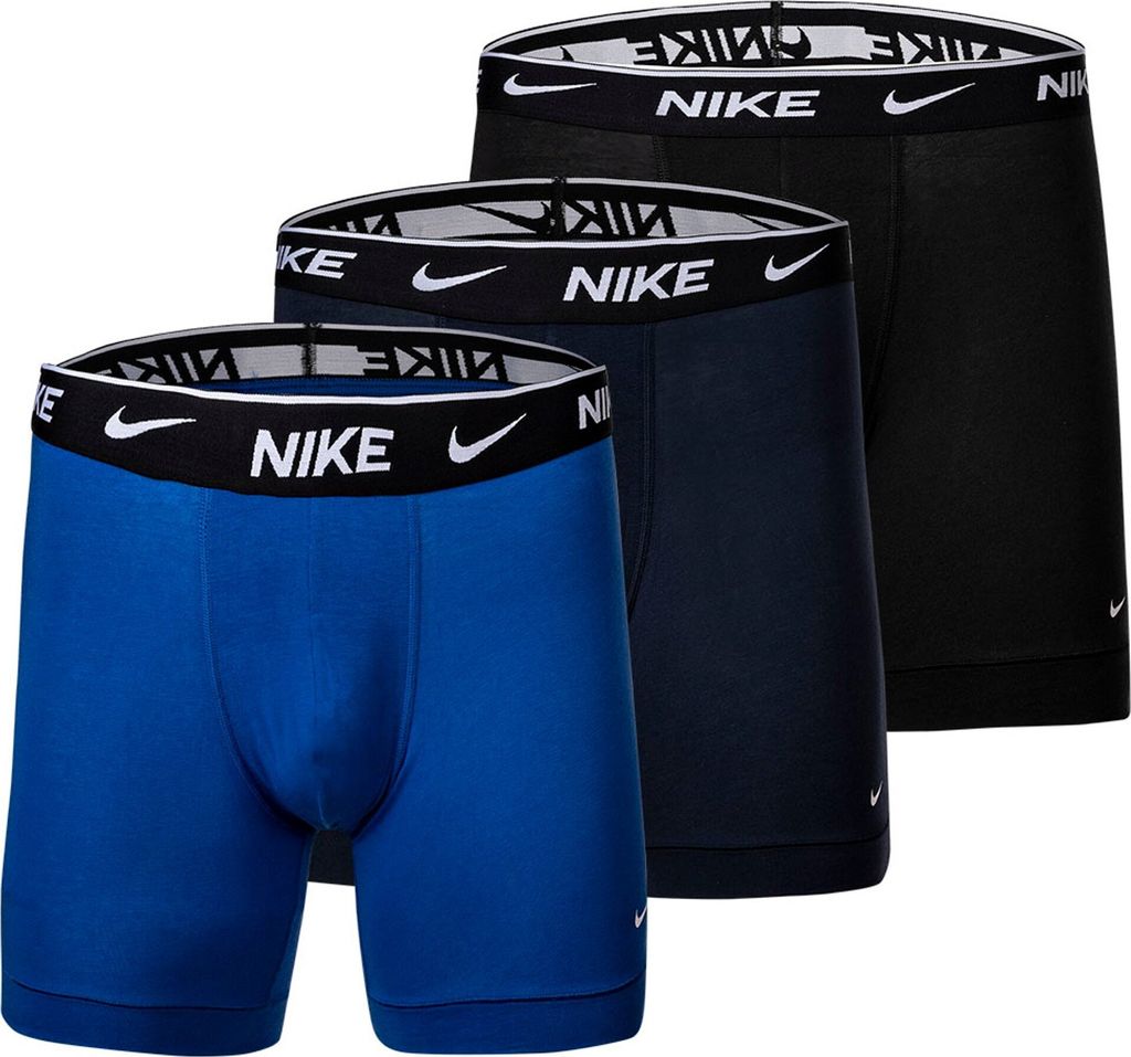 NIKE Herren Boxer Shorts, 3er Pack - Boxers, Baumwolle Stretch, einfarbig Blau/Schwarz XL
