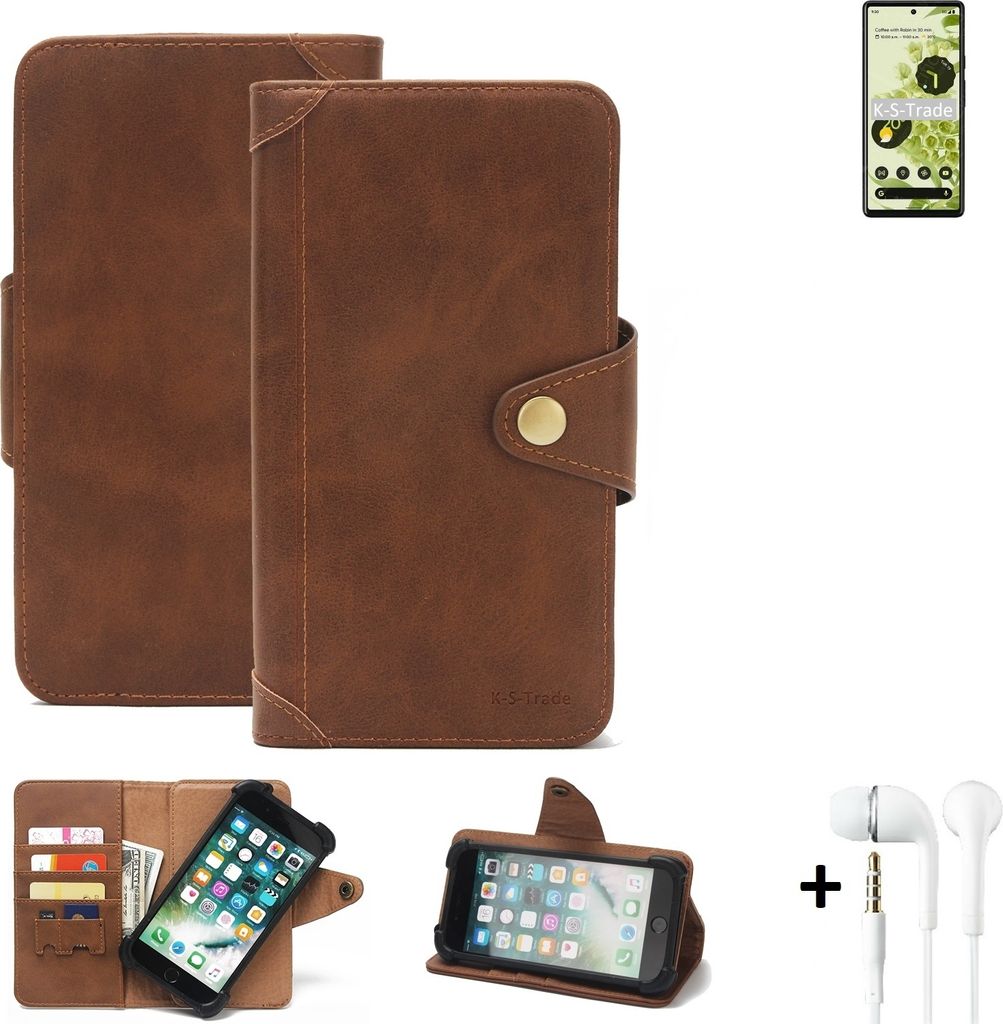 K-S-Trade Handyhülle Schutzhülle kompatibel mit Google Pixel 6 Walletcase Bookstyle Schutz Case Hülle Wallet Flipcase Cover PolyurethanBraun inkl.