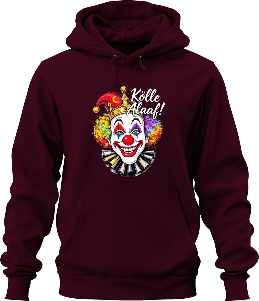 Kölle Alaaf Karneval Köln Jeck Clown Regenbogen Perücke Fasching Uni Hoodie Kapuzenpullover, Burgundy, L