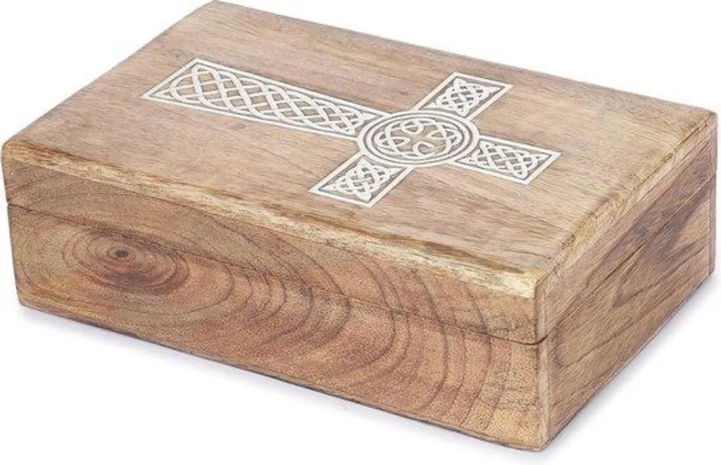 Coffret à bijoux polyvalent en bois avec motif croix sculpté - 20cm