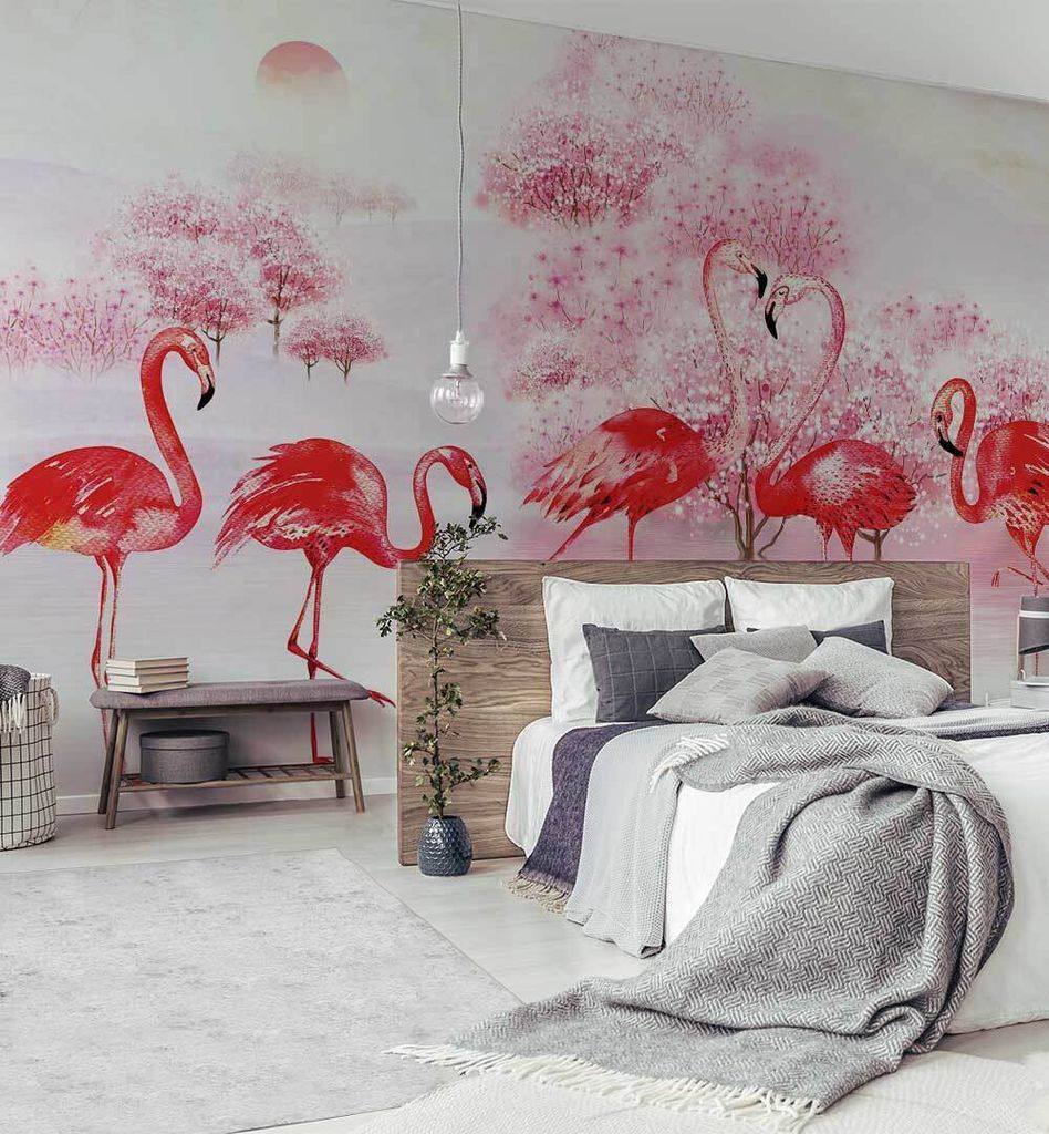 Fototapete gezeichnete Flamingos, Material:Premium Vlies 150g/qm, Größe Tapete:325 x 260cm