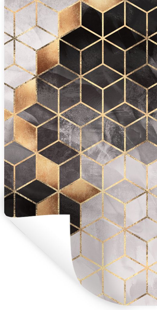 MuchoWow Wandtattoo Wandsticker Wandaufkleber Abstrakt - Würfel - Gold - Muster - Schwarz - Weiß 60x120 cm Selbstklebend und Repositionierbar -...