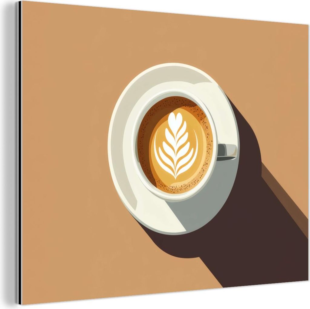 MuchoWow Wanddekoration Metall Metallbild Wandkunst 40x30 cm Cappuccino - Tasse - Untertasse - Minimalistisch MuchoWow Aluminium Gemälde - Dekorat...