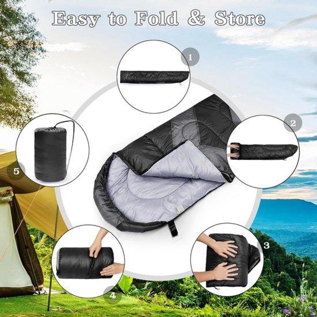 Famanu Schlafsack für Erwachsene, ultraleicht, kompakt, 3-4 Jahreszeiten, wasserfest, für Camping und Wandern (Schwarz)