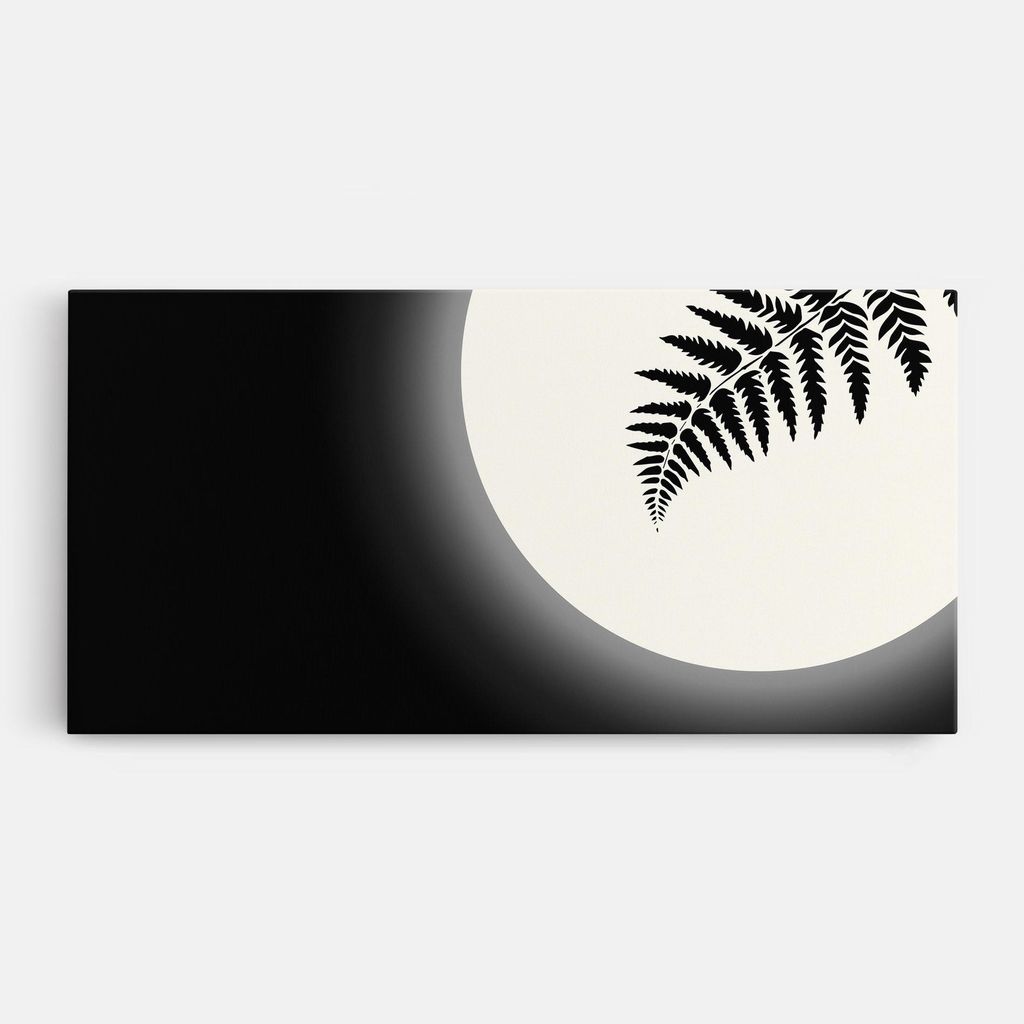 ARTHUB Leinwandbild 40x80 cm, Full Moon Leaf | Wohnzimmerdekoration, Hängende Bilder, Wanddekoration, Heimdekoration, Moderne, Schwarz-Weiß
