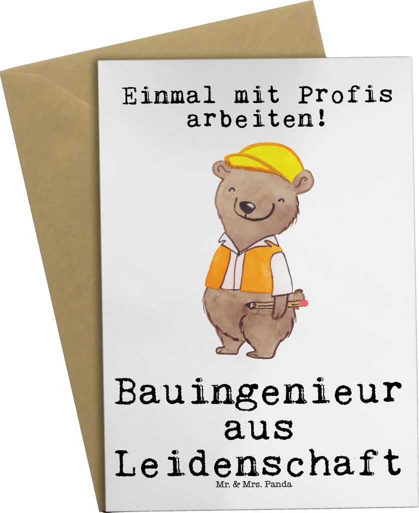 Mr. & Mrs. Panda babykarte Bauingenieur Leidenschaft - Weiß - Geschenk, Baustelle, hochzeitskarten, Lustig, einladungskarten, osterkarte, weihnach...