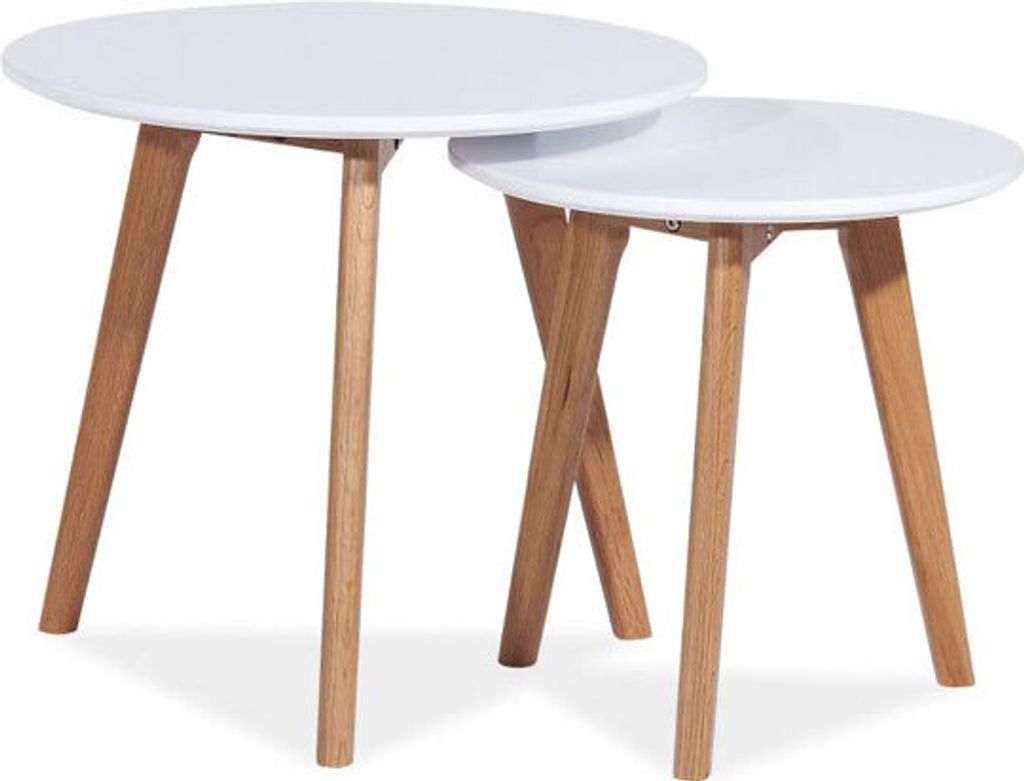 2er-Set Couchtisch Milan Beistelltisch weiß Eiche MDF Metall