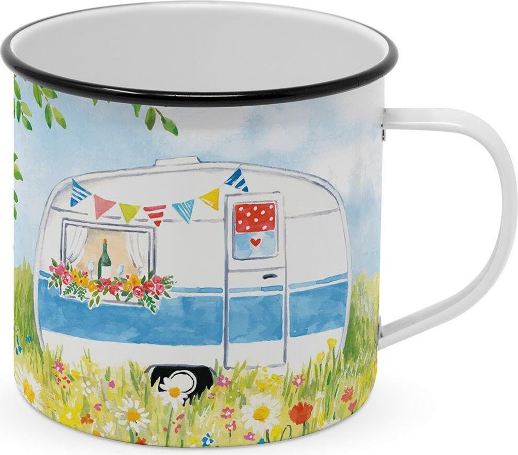 PPD Happy Camping Happy Metal Mug, Henkelbecher, Kaffeebecher, Becher, Tasse, Metall, 350 ml, 180002174