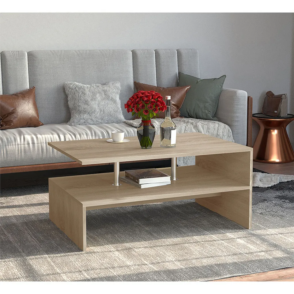 Table basse Maliso VCM en bois massif look, format compact 90x60 cm - 9