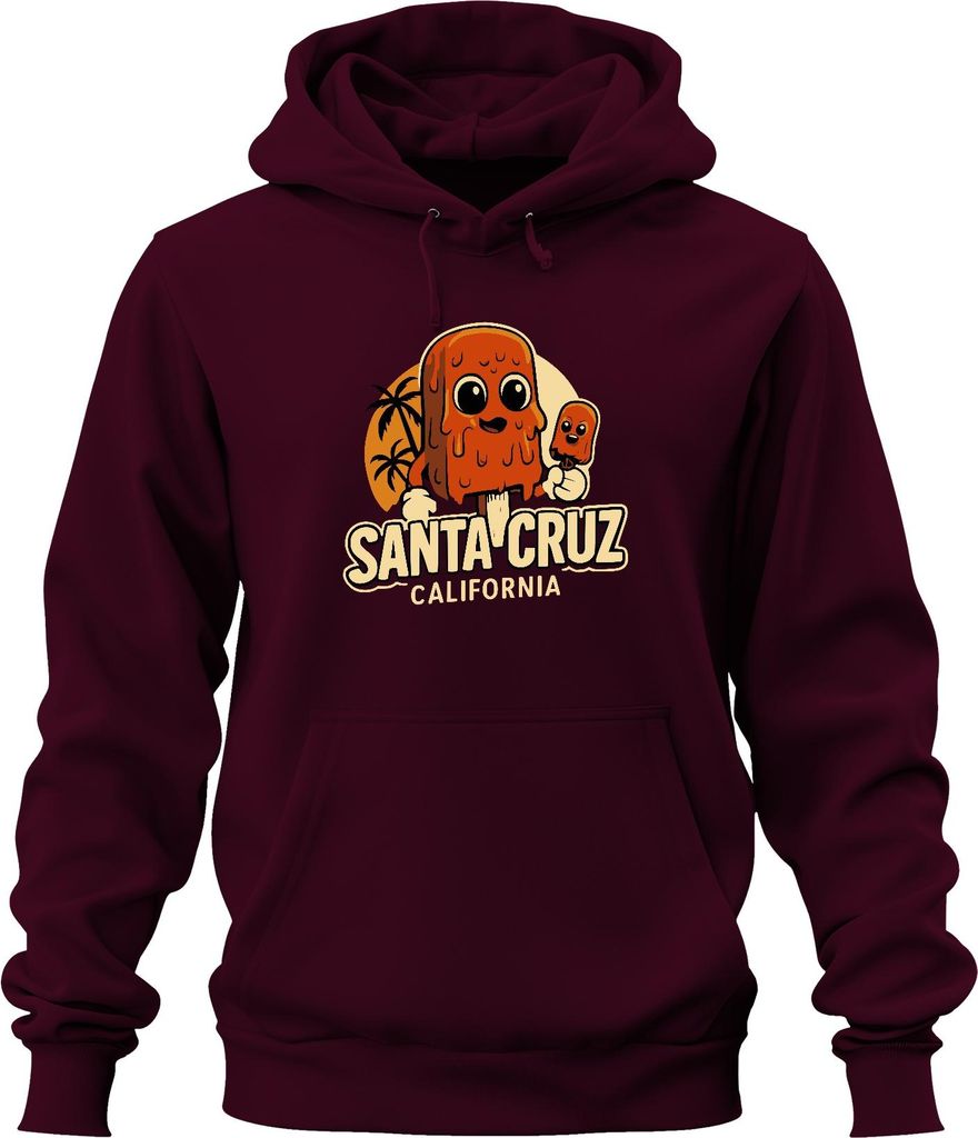 Santa Cruz Eis am Stiel Cartoon Palmen Kalifornien Retro Vintage Uni Hoodie Kapuzenpullover, Burgundy, XL