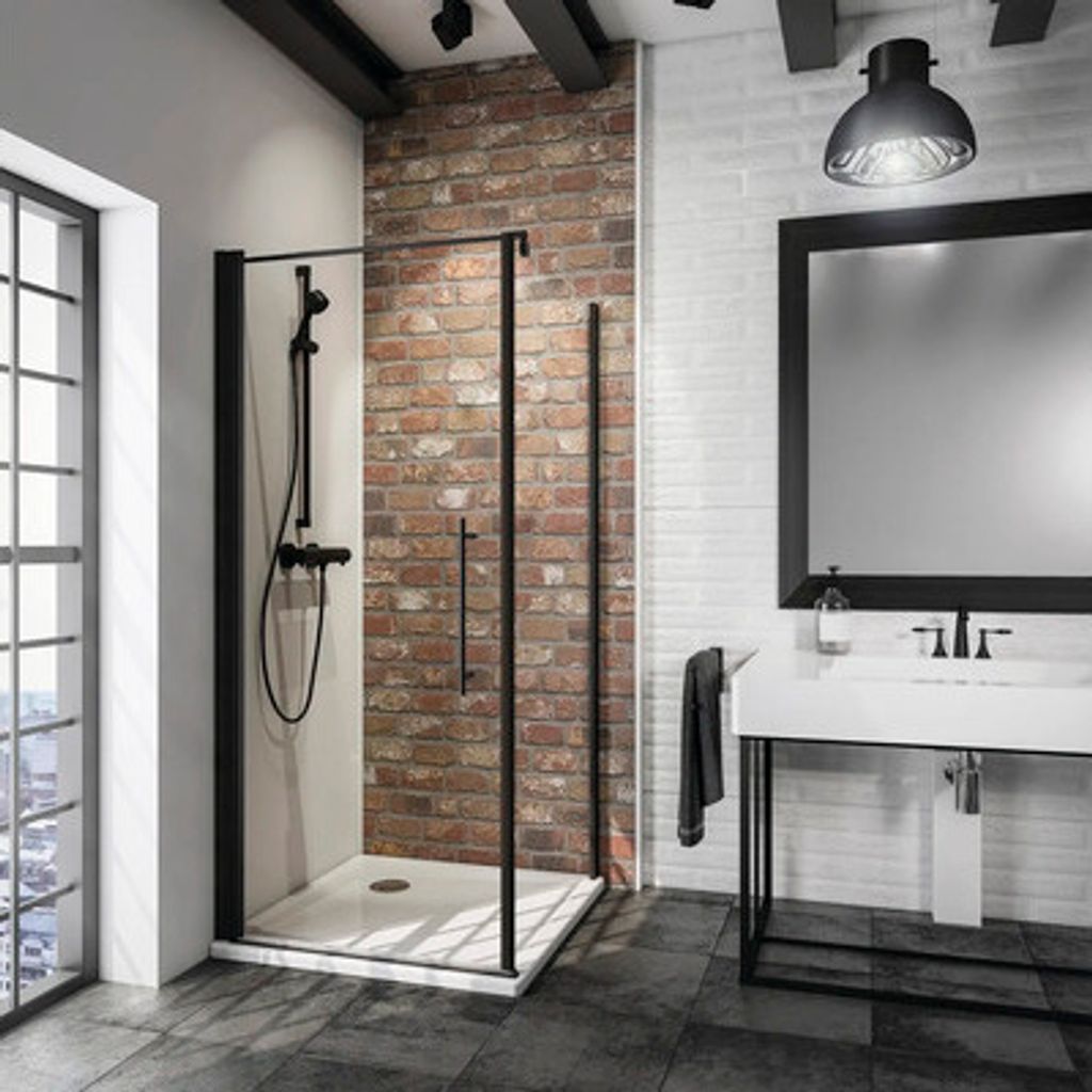 Duschtür mit Seitenwand mit Drehtür SCHULTE Alexa Style 2.0 ExpressPlus 80 x 80 cm Profil schwarz Klarglas schmutzabweis