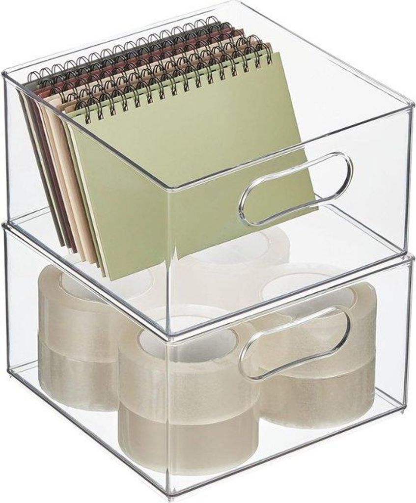 Kunststoff-Sortierbox für Bürobedarf – transparente Kunststoffbox mit Griffen für Kasten oder Schubladen – Set aus 2 Stücken