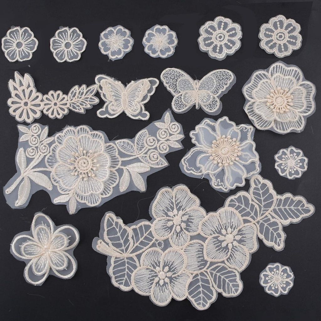 Gestickter Blumenpatch 16 Stücke weiß Spitze 3D Blumen Nähen Patches für Damen Kleid Jeans Pullover Kleidung Reparieren Nachbildung