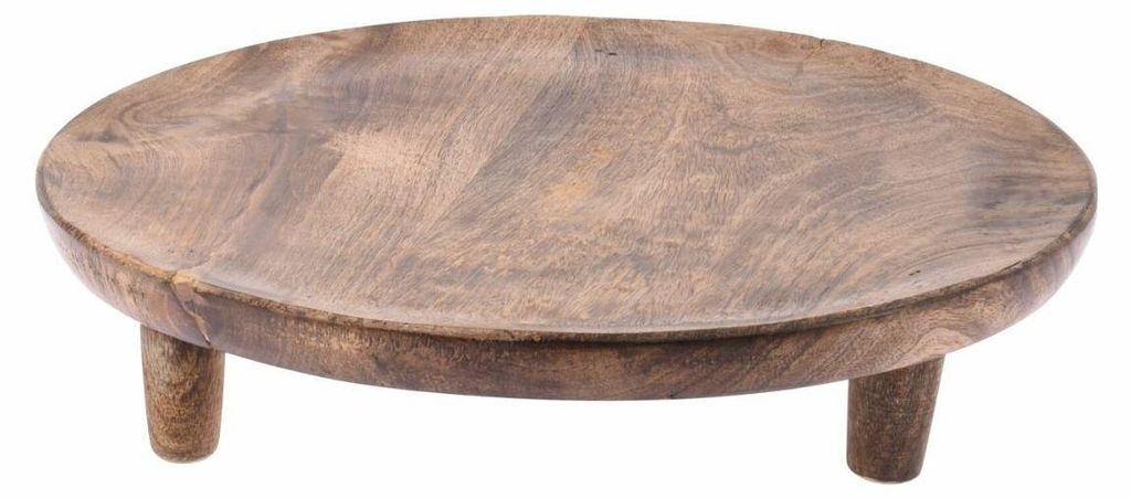 HOWHOMELY | Serviertablett - Küchentablett - 30 cm - braun - aus Mangoholz - Tablett - auf Füßen