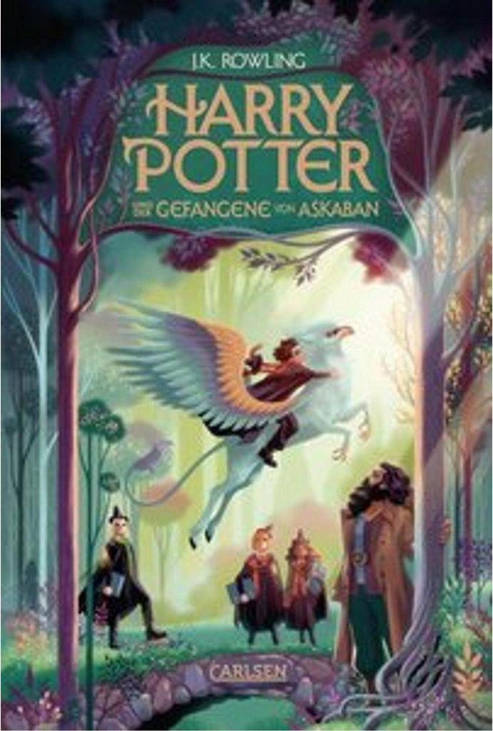 Book cover illustration of Harry Potter characters in a forest setting.