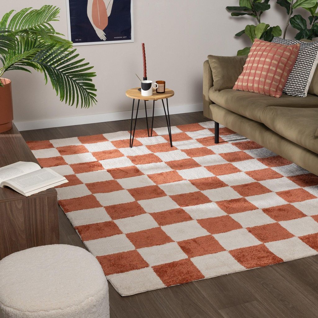 Volero - Dywan szachownica - Blox Terakota - 140x200 cm Zdjęcie produktu 