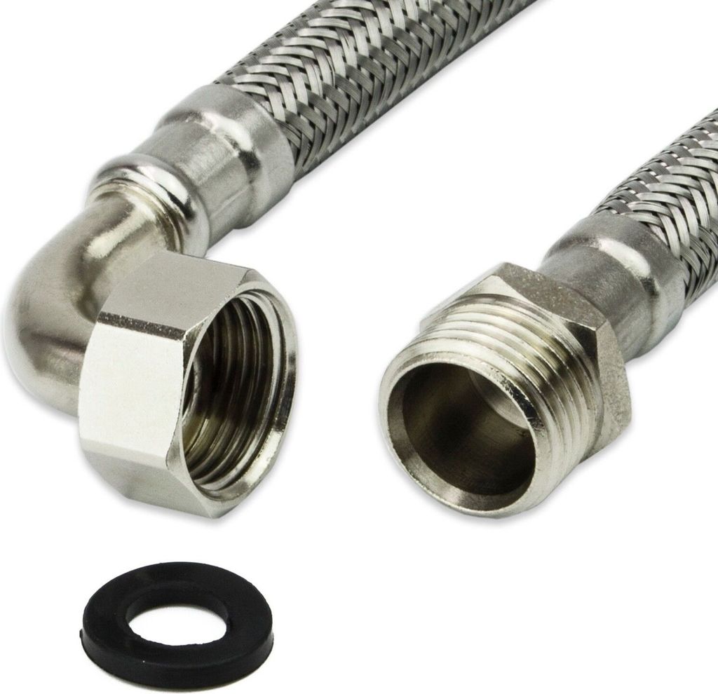 AWM Edelstahl Flexschlauch (DN13) 3/4" BOGEN x 3/4" AG - 120 cm Armaturn Panzerschlauch Sanitär Hauswasserwerk