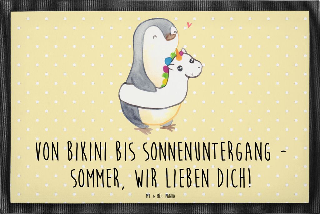 Mr. & Mrs. Panda fußmatte Sommer Meer Strand 50 x 75 cm - Gelb Pastell - Geschenk, Küstenurlaub, Fußabtreter, bodenmatte, Blühende Blumen, Stra...