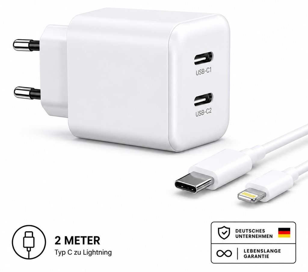 35W USB-C Schnellladegerät mit 2 USB-C Anschlüssen – Produktbild 