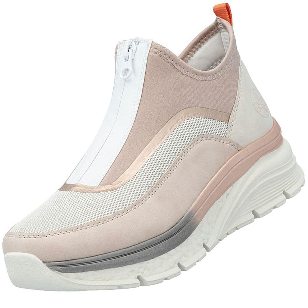 Das Bild zeigt einen Freizeitschuh in der Farbe Rosa von der Seite. Der Schuh hat eine sportliche Form und eine auffällige Sohle.