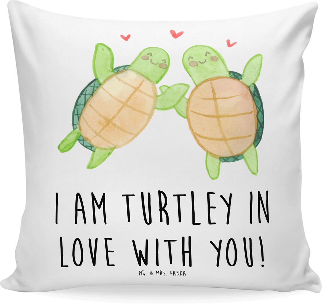 Mr. & Mrs. Panda zier kissen Schildkröten Paar - Weiß - Geschenk, Kuschel, Sofa, Deko, Heiraten, für Freundin, bedruckt, Frauen, Hochzeitstag, D...