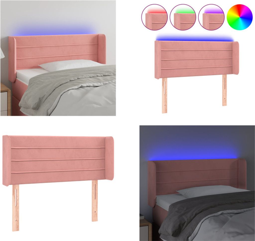 vidaXL LED Kopfteil Rosa 93x16x78/88 cm Samt - LED Kopfteil - LED Kopfteile - Kopfteil - Bett-Kopfteil