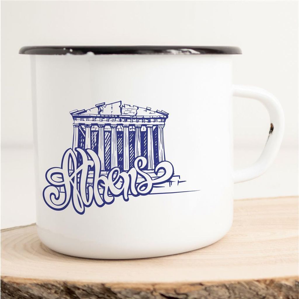 Huuraa Emaille Tasse Athen Geschenk Kaffeebecher Vintage 300ml Athen Präsent