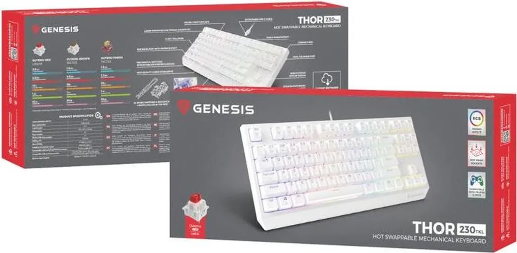 Clavier Gaming Compact Genesis Thor 230 TKL Blanc pour Setup Gaming - 13