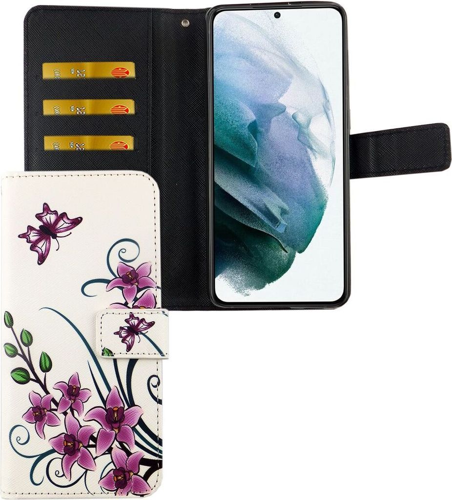 Samsung Galaxy S21 Tasche Handy Hülle Schutz-Cover Flip-Case mit Kartenfach Lotusblume