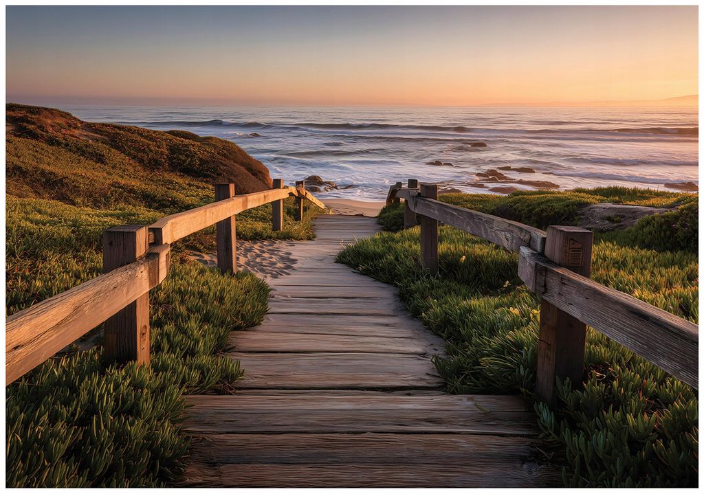 Fototapete Meer Strand Landschaft - 350x250 cm - Vliestapete Wohnzimmer Schlafzimmer - Vlies Fototapete Beige - 16453VX7