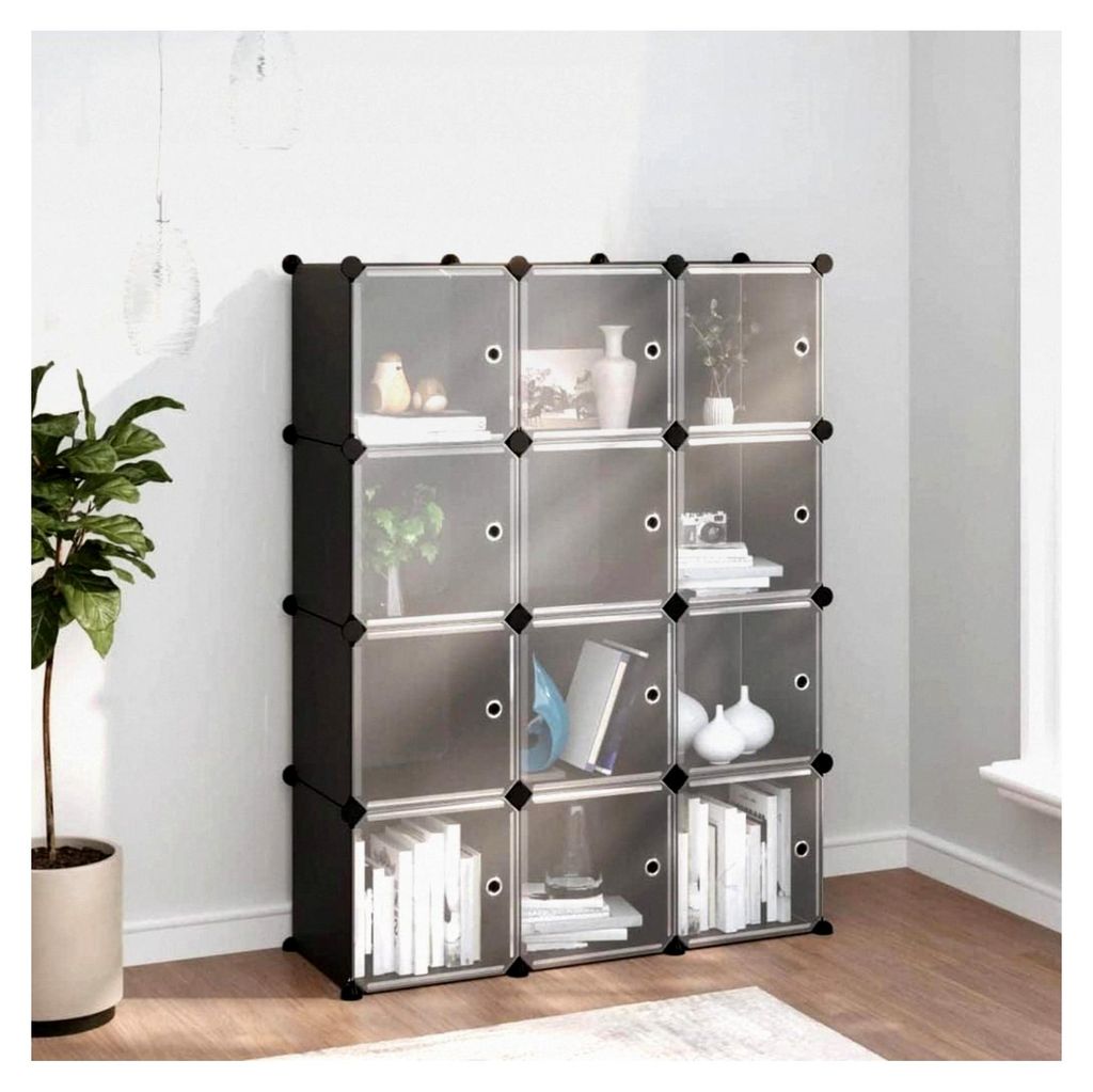 Regalsystem mit 12 Würfeln und Türen in Schwarz