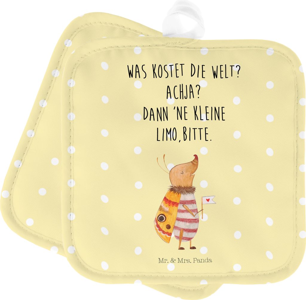 Mr. & Mrs. Panda Topflappen Nachtfalter Fähnchen - Gelb Pastell - Geschenk, Käfer, Süß, Küche Deko, Ofenlappen, Lustige Sprüche, Spruch Lusti...