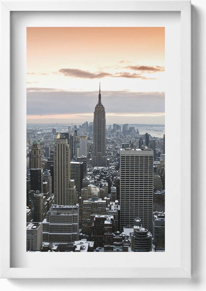 Panorama der New Yorker Architektur– Wandbild mit Rahmen – Gerahmtes Bild – Wanddekoration – 40x60 cm – Weiß