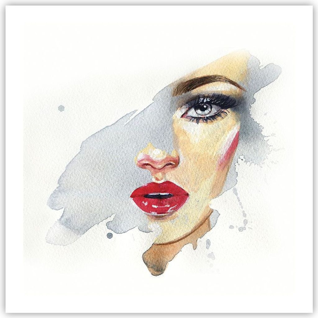 Poster - Poster ohne Rahmen - Aquarell Frau Mund - 60x60 cm - Wand Bild - Wanddeko - Wandbilder - Kunstposter - Wandposter - Bilder - Kunstdruck - ...