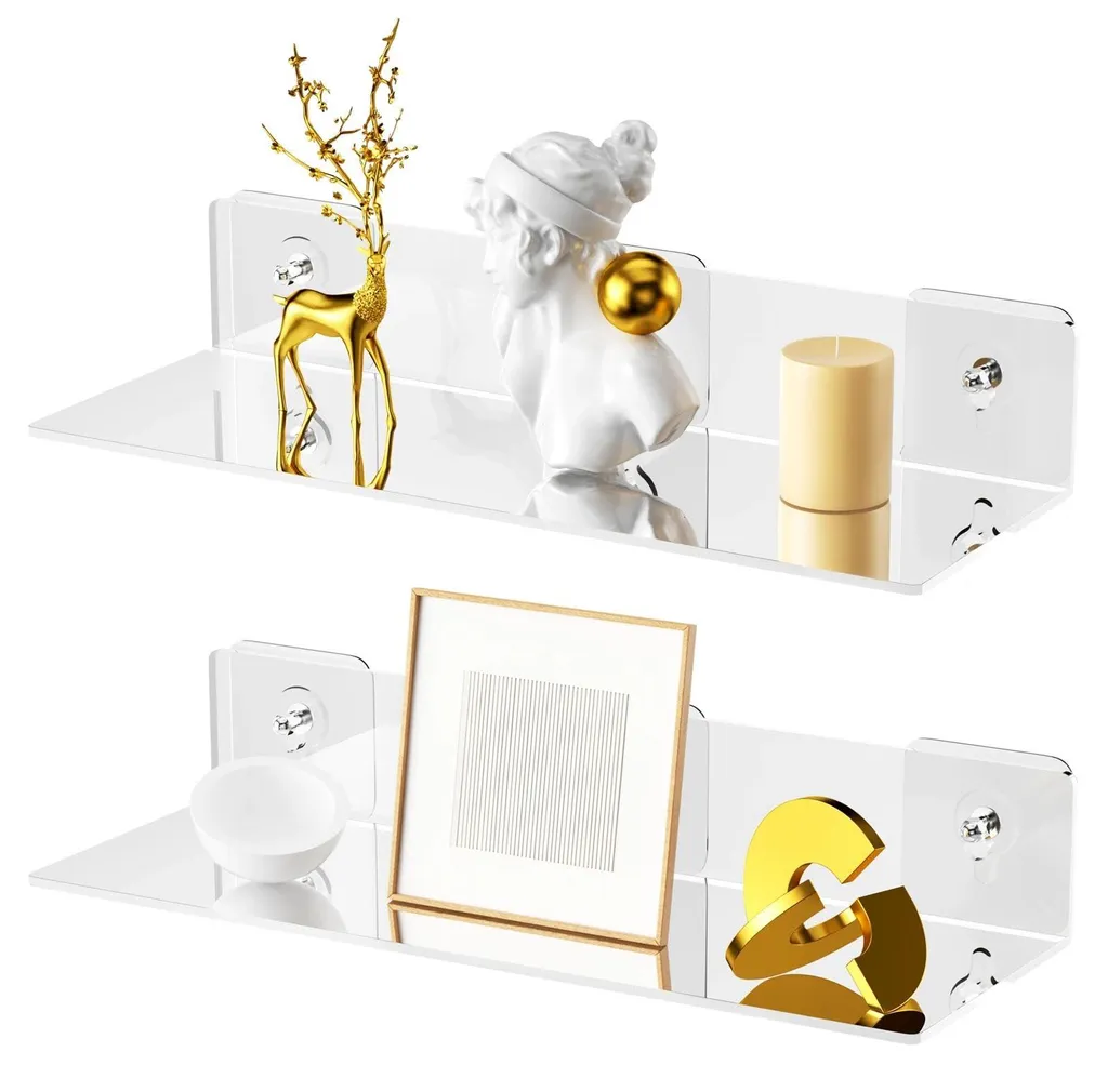 Rangement mural salle de bain lot de 2, étagère acrylique invisible
