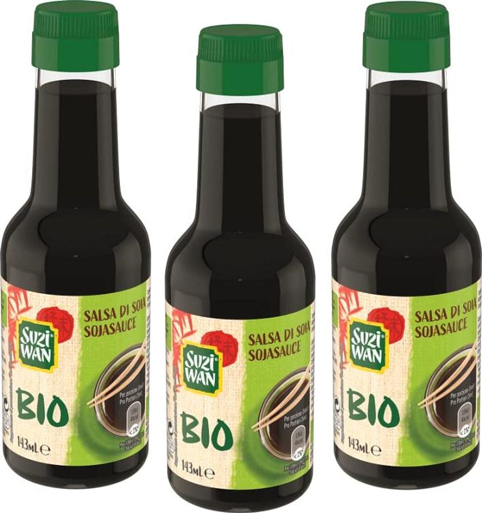 3x Suzi Wan Salsa di Soia Biologica,Bio-Sojasauce,Glasflasche 143ml + Italian Gourmet Polpa di Pomodoro 400g Dose