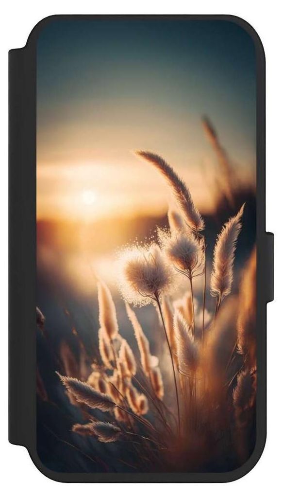 NIVOCASE Klapphülle für Apple iPhone 14 Pro Handyhülle aus Kunst Leder NIVOflip schwarz Natur Sonne Pampasgras