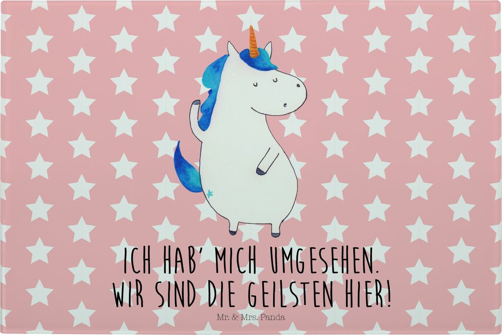 Mr. & Mrs. Panda Küchenbrett Einhorn Mann - Rot Pastell - Geschenk, Familie, Unicorn, Hackbrett, Freundin, schneidbrett, Schneidplatte Glas, Schne...