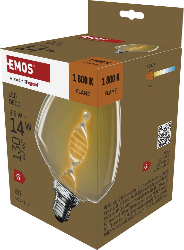EMOS Edison LED-Lampe Vintage DECO, 3,5W Ersatz für 14W Glühbirne, E27 Sockel, S123 Form, Helligkeit 130 lm, Warmweiß 1800 K, Bernstein-Farbe, Z...