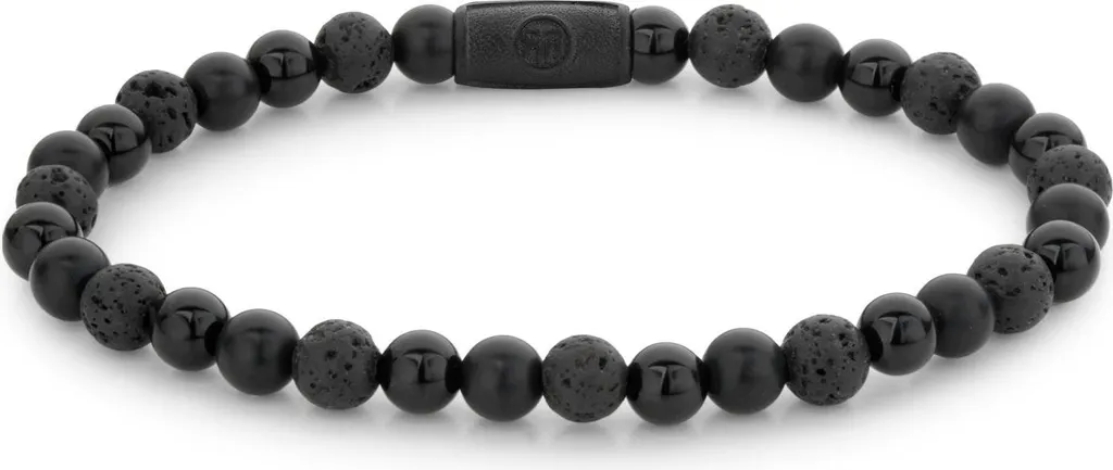 Bracelet pierres naturelles noires 6mm Rebel&Rose avec fermoir acier noir