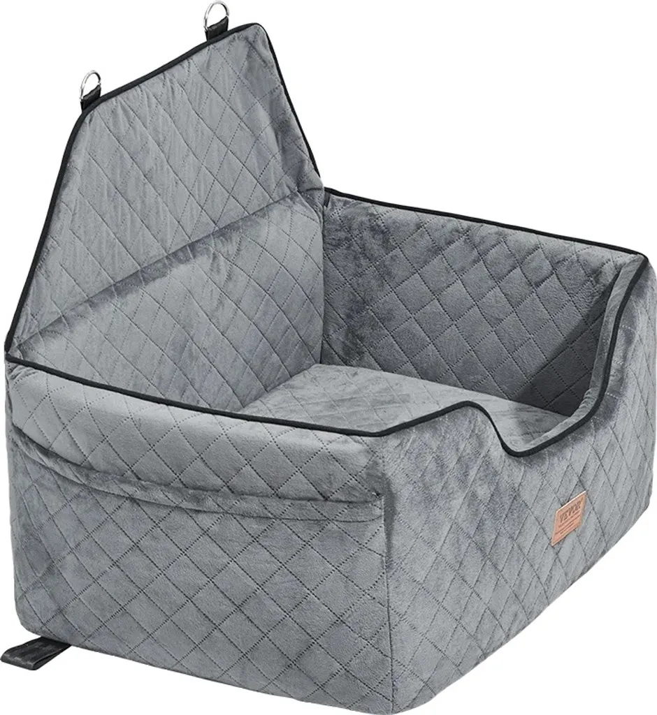Panier auto pour petit chien, siège rehausseur gris avec poches