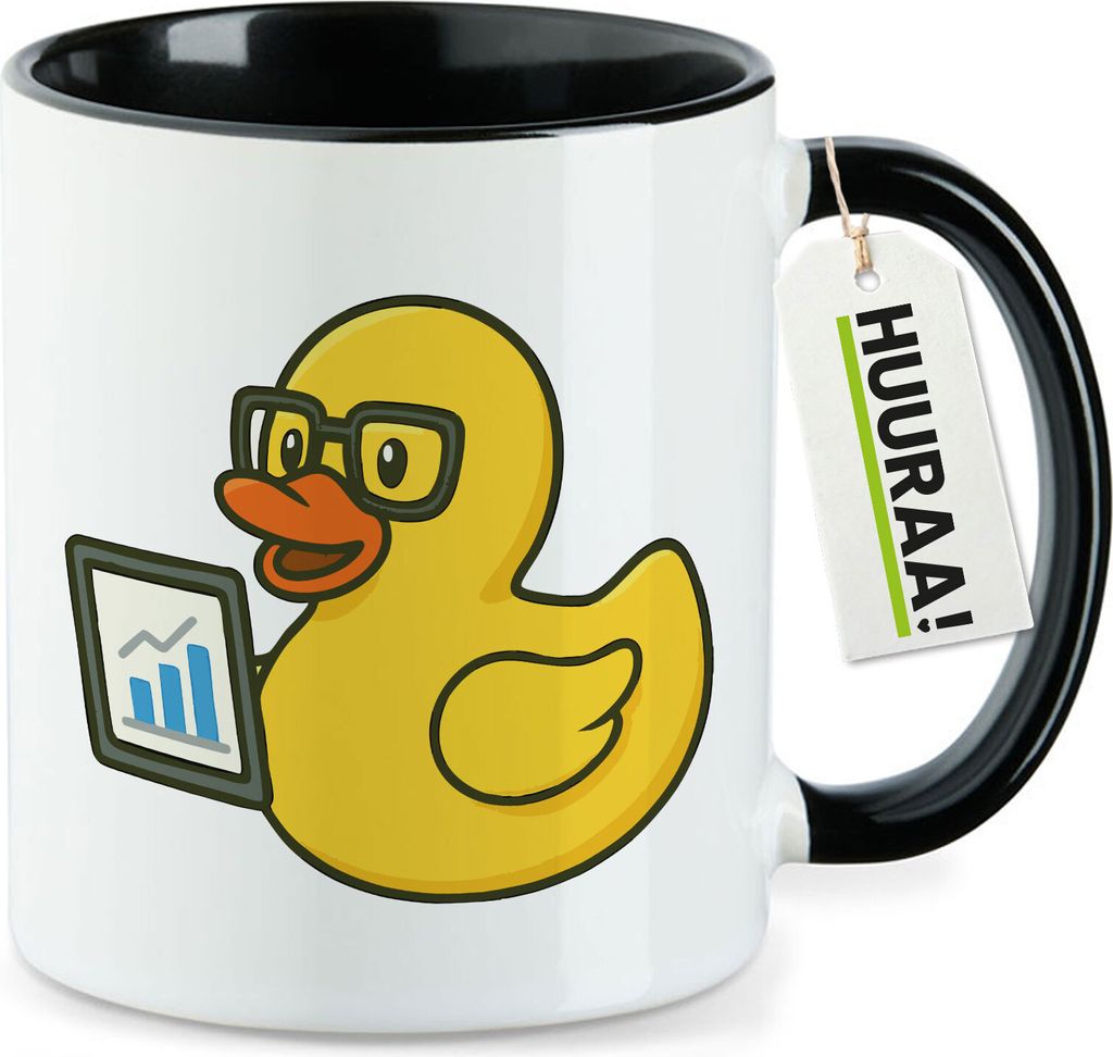Huuraa Kaffeetasse Quietscheente Datenanalyse Comic Gummiente 330ml Schwarz Keramik Kaffeebecher Geschenkidee