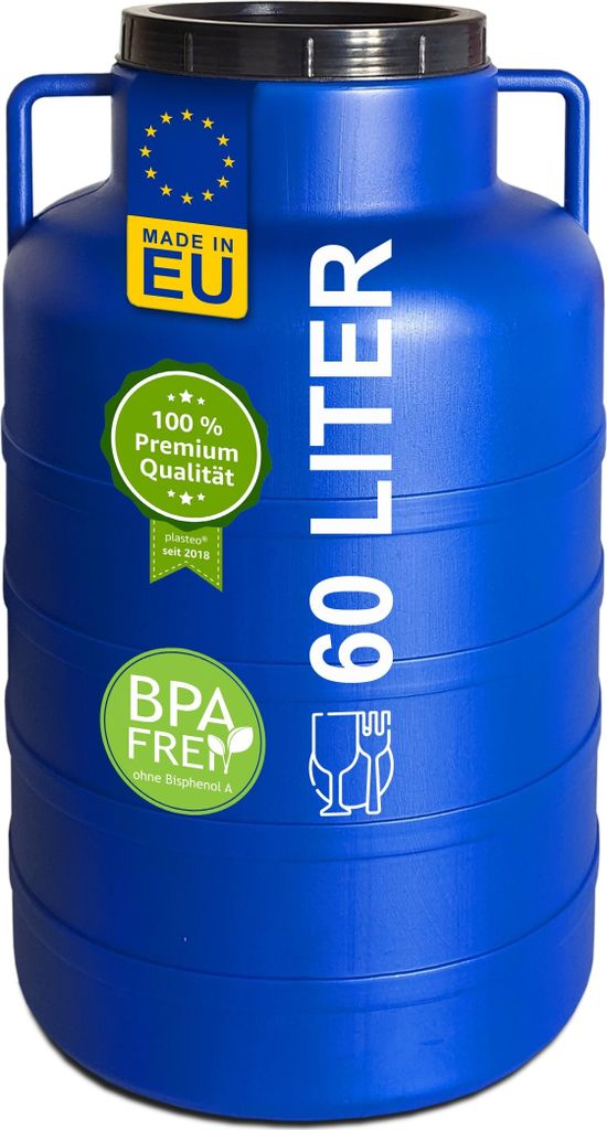 plasteo® 60 Liter Weithalsfass mit Deckel und Griffen, Produktbild 