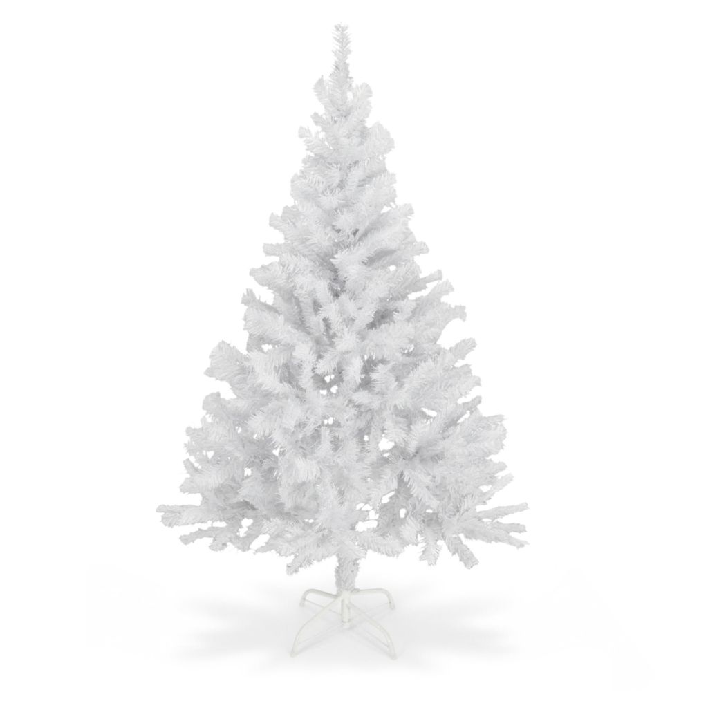 A white artificial Christmas tree on a white background.