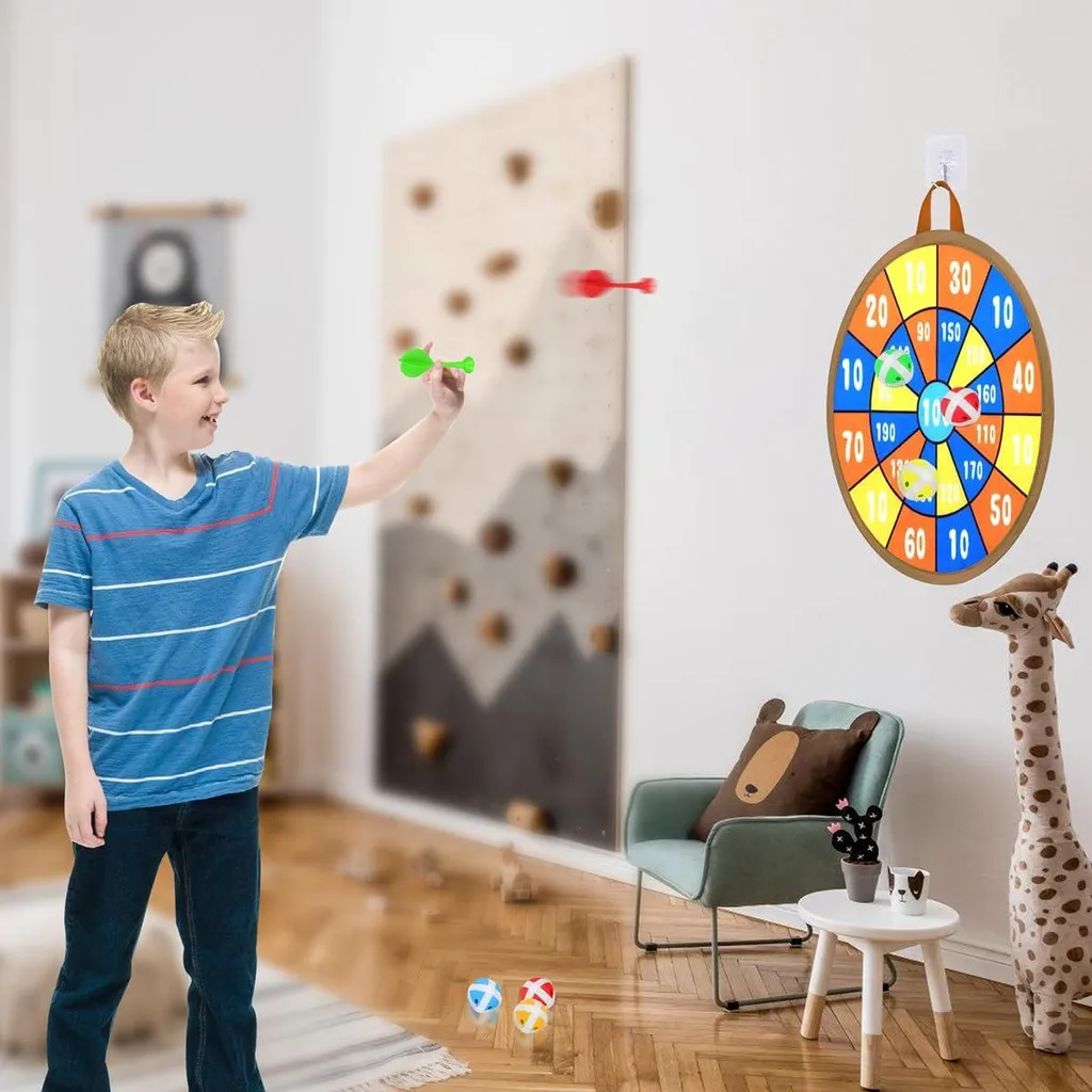 Jeu de fléchettes enfant et panier de basket intérieur bleu 2-en-1