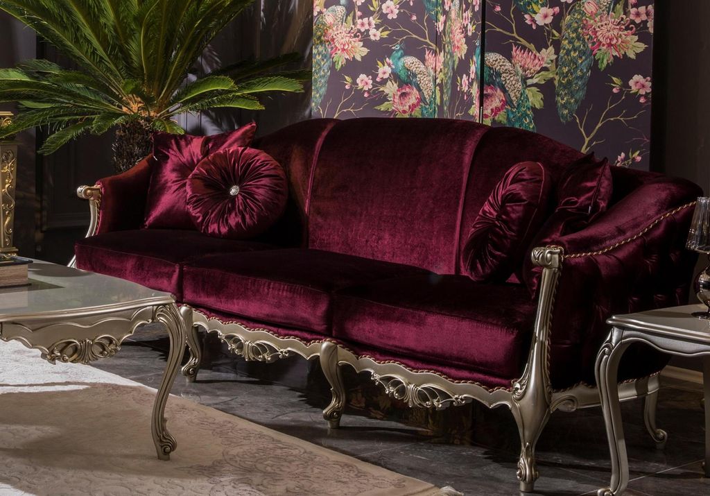 Dreisitzer Luxus Sofa 3 Sitzer Sofas Sitz Stoff Design Couch Möbel Stil Bordaux