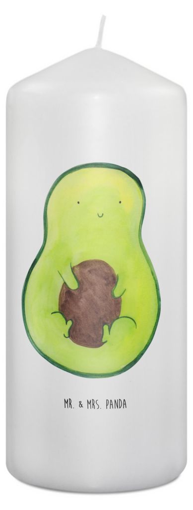 Mr. & Mrs. Panda Kerze Avocado Kern 19 x 8 cm - Weiß - Geschenk, Erinnerungslicht, Blockkerze, glücklich, Lächeln, Erinnerungskerze, Wachskerze,...