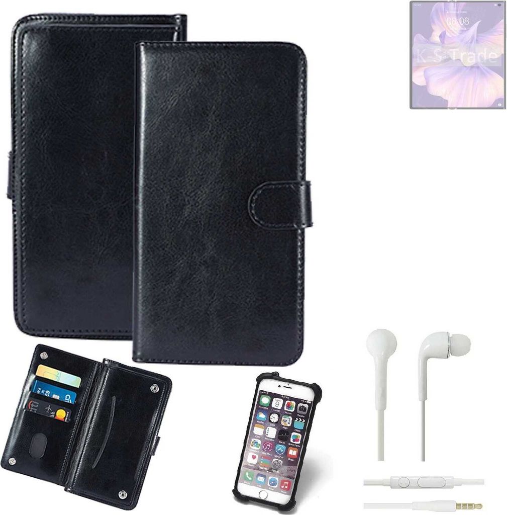 K-S-Trade 360° Hülle kompatibel mit Huawei Mate Xs 2 inkl. Headphones schwarz Kunstleder Case BookCase WalletCase Kunstlederederhülle Handyhülle,